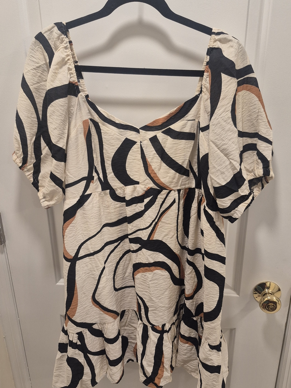 Nine West Abstract V-Neck Mini Dress - Cream, Black & Rust